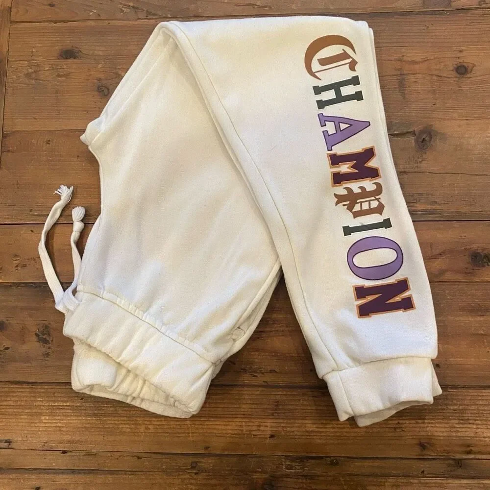 Champion Athletic Pants Off White Cream Multicolored Logo Youth Size L
